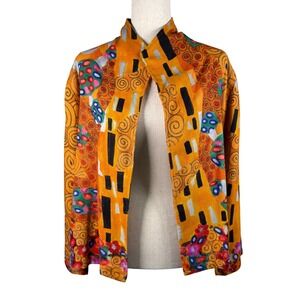 Dilemma Art Silk Kimono Jacket Klimt Inspired Print Abstract Orange Black Rare